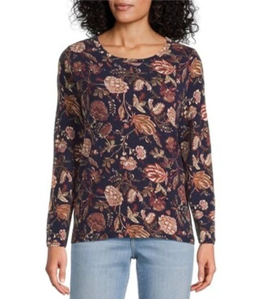 Tommy Bahama Ashby Isles Exquisite Blooms Crew Neck Long Slcv Ribbed Knit Tee XL